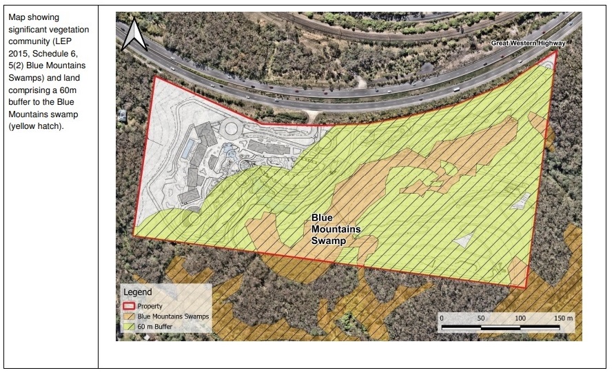 A graphic from Blue Mountains City Council's input in the NSW Planning Department's of a SEARS (Secretarys Environmental Assessment Requirements Feb 2025 for a proposed Wildlife resort on the old "Croc Park" site at Wentworth Falls. State significant development application (SSD-79275458)